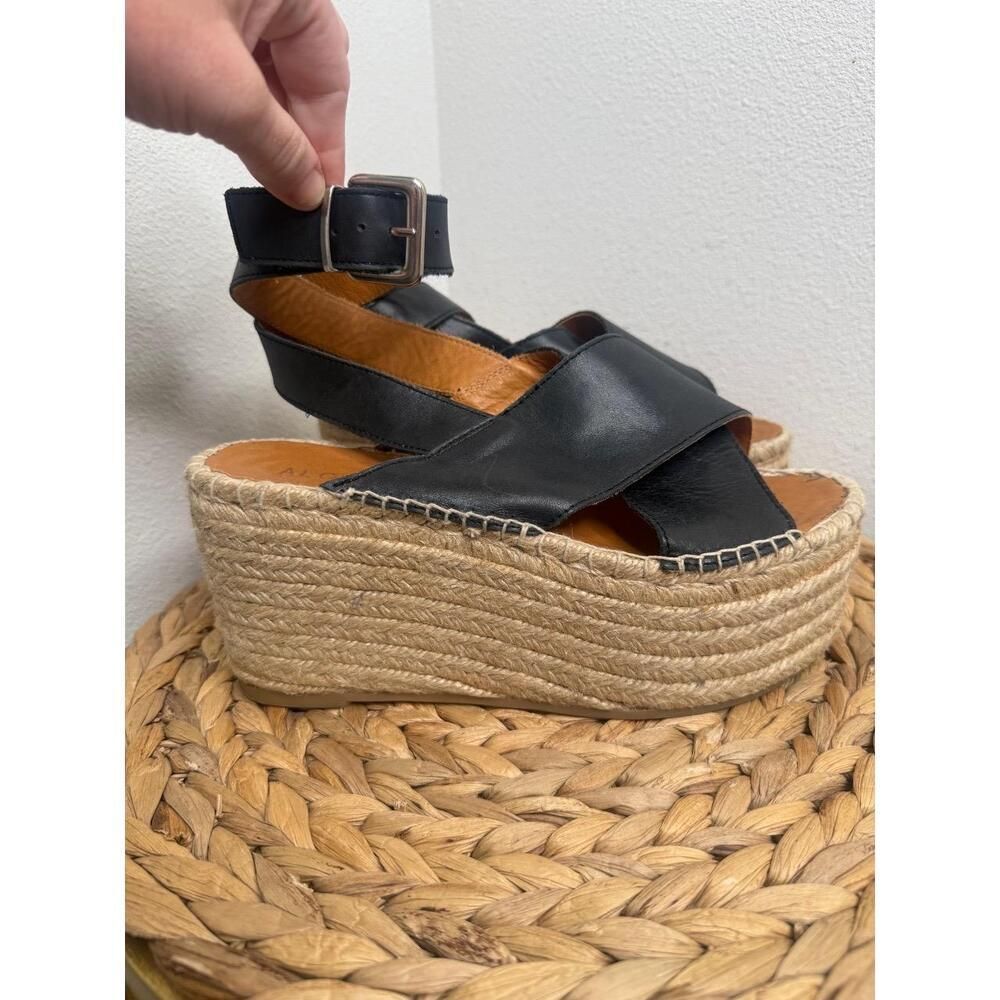 Alohas Sandals Vegas Platform Espadrilles Sandal Black Wedge Leather Jute Strap